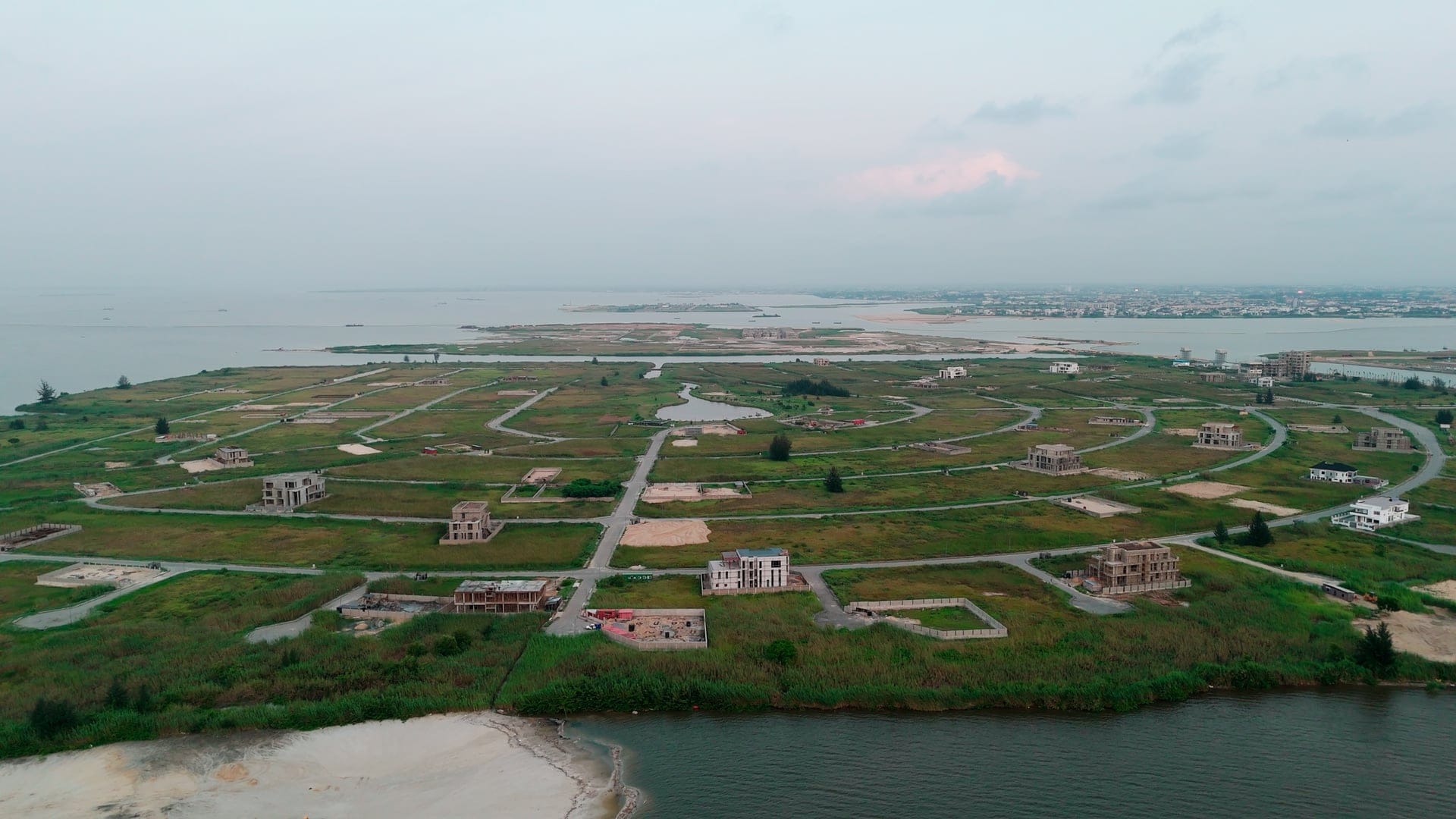Orange Island waterfront aerial view